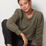 Evereve  Green Sweatshirt Womens XL Ivy Ribbed Quilted Puff Sleeve Pullover Photo 0