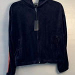 NWT Monrow Neptune Navy with stripe Brown Velour full zip jacket Size Small Blue Photo 0