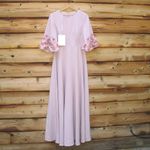 Mac Duggal 11854 Pink Crepe 3/4 Sleeve A-line Gown With Flower Trim Photo 5