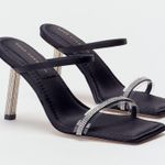 Good American  Rhinestone Bling Strap Square Toe Heels Photo 0