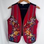 Embroidered Red Navy Vintage Cotton Hippie Western Rodeo Guatamalan Vest Small Photo 8
