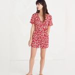 Madewell  V-Neck Wrap-Front Romper w/ Front or Back Tie in Red‎ Mini Daisy Size 0 Photo 1