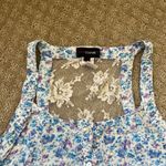 Candy Couture Sleeveless Babydoll Top Blue Purple Floral Lace Cut Out Large VGUC Photo 3