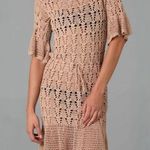 Crochet Knit Short Sleeve Boho Mini Dress / Beach Cover Up Tan Photo 10