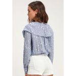 NWT Lulus West End Blue Polka Dot Ruffled Long Sleeve Top Blouse Shirt Size S Photo 1