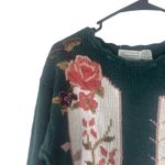 Shenanigans Vintage 90s Women's Size Medium Rose Floral Crochet Green Sweater Black Photo 3