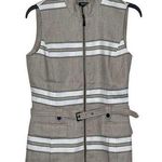 Worth Women Top Zip Up Belted Waist Vest Striped Linen Blend Workwear Tan Size 2 Photo 0