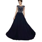 Jovani NWT  A-Line Princess Scoop Beaded Long Dress Formal Navy 21030 Size 4 Photo 2