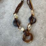 Signed CG Goldstone Thermoset Seed Bead Necklace w Wood Accents CHUNKY 1960s Gold Photo 10