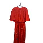 Vintage 70s 80s Red Flutter batwing Sleeve blouse geometric print party dress Size XL Photo 10
