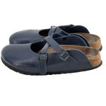 Birkenstock  Dorian Mary Jane Shoes Blue Sz 9 Leather Buckle Cross Strap Slip On Photo 2