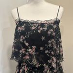 None VTG 1960s-70s Black Chiffon Tiered Midi Dress Pink Floral Coquette Fairy Cottage Photo 4