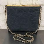 Vintage INDUSTRIA ARGENTINA Navy Midnight Blue Suede Clutch Quilted Chain Bag Photo 3