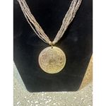 Boho Gold Medallion Necklace‎ Seed Bead Strand Layered Statement Women's Photo 3