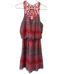 EXPRESS Pink Blue Geo Print Crochet Back Elastic Waist Sleeveless Mini Dress S Photo 7