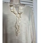 CHAPS 100% cotton beige ruffle trim t shirt 2X Excellent Nice banded cuffs Photo 2