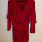 Krisa Dress Long Sleeve Red Faux Wrap Classic Solid Neutral Mini V-Neck Holiday Photo 15