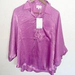 Andree by Unit  100% Polyester Shiny New Purple Cuffed Short Sleeve Blouse Photo 0