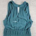 Anthropologie Bionda Plisse Jumpsuit XL Green Wide Leg Smocked Waist Pull On Photo 12