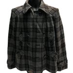 Plaid Black Gray Wool Blend Military Style Peacoat Size L Photo 0