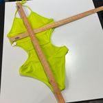 Aerie NWT Neon Green Jacquard Cut Out String One Piece Swimsuit Size Med Photo 10