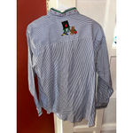 Karen Scott  Vintage Teacher Striped Embroidered Button-Up Shirt Blue/White Large Photo 6