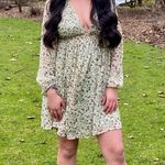 Storia  Green Floral Long Sleeve Open Back Dress Size M Photo 0