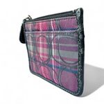 Coach Signature Purple Plaid Tartan Coin Wallet Photo 3