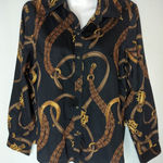 Ralph Lauren Lauren ‎ Black Cotton Equestrian  Button-Down Top Womens Large Photo 0