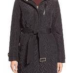 Cole Haan Black Signature Quilt Belted Coat With Lambskin Trim, Size Small Photo 0