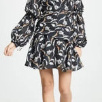 Acler Zammit Mini Dress‎ Long Sleeve Floral Printed Draped Navy Blue Size US 6 Photo 0