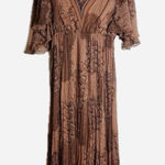 Massimo Dutti Dress Womens 8 Rust Floral Boho Maxi V Neck Sheer Lined Flowy Photo 0