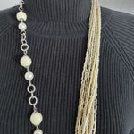 Long Crystal Bead Sweater Necklace w/ Earrings Tan Photo 3