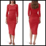 Michael Stars ππ Christina Midi Ruched Sheath Dress ~ Heart Red Large L NWT Photo 3