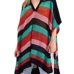 Free People  Bayside Rainbow Stripe Open Knit Oversized Sweater Poncho Size OS Photo 0