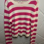 Aerie  Pink and Cream Striped Crew Neck Sweater Photo 0