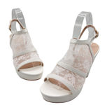 Allegra K New  Heels Womens 7 Cream Lace Platform‎ Open Toe Ankle Strap Occasion Photo 0