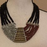 Woman’s Statement Beaded Bib Necklace Black Wood ? Bead Photo 5