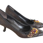 Prada 90'S VINTAGE RARE Y2K  CRYSTAL RHINESTONE‎ LEATHER KITTEN HEELS PUMPS 7/37 Photo 0