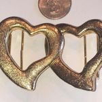 Vintage Brushed Soft Gold Tone Double Heart Retro Boho Belt Buckle Photo 1