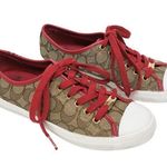Coach  Empire Outline Canvas Sneakers - Tan & Red Photo 0