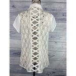 Uno Core Sheer Top Womens S Floral Lace Lattice Back Short Sleeves Collar White Photo 1