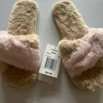 l*space Beige and Pink Furry Slippers by‎ L  new with tags Photo 0
