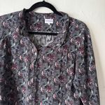 Brora Women's Size 16 Bird Print Button Down Shirt Long Sleeve Collared Silk XL Black Photo 1