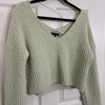 Kendall + Kylie Mint Green Knit Soft V Neck Cropped Sweater Photo 1