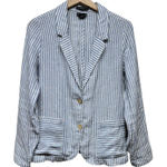 Tahari  100% Linen Striped‎ Blazer Women M Blue White Office Nautical Coastal Photo 0