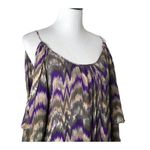 Parker  Silk Blouse or Mini Dress Size L Purple Chevron Bell Flare Sleeve Cut Out Photo 8