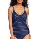 Kona Sol Women's Navy Crochet Nude Liner High Neck One Piece Swimsuit Size S NWT Photo 0