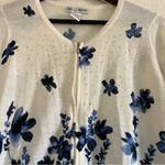 Rebecca Malone  Blue and White Floral Zip Up Sweater Size Medium Photo 3