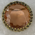 VTG Western Germany Brooch peach crystal filigree gold tone C clasp Photo 0